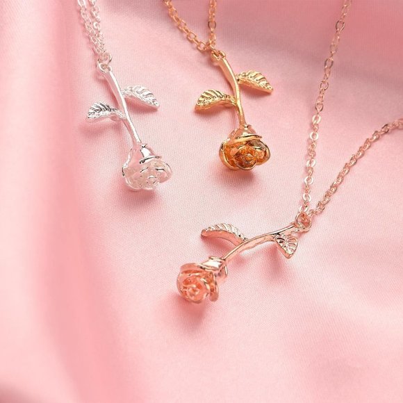 🔥 14K Rose Gold Plated Beautiful Flower Necklace for Women, EVGG1088 - Picture 5 of 5
